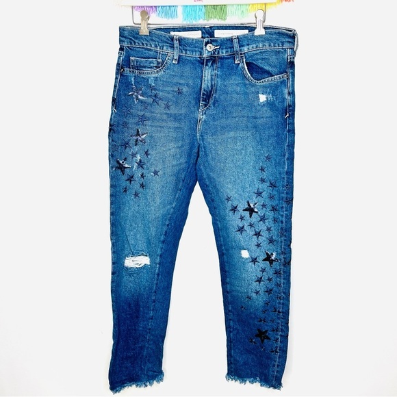 Pilcro and the Letterpress Anthropologie Boyfriend Star Embroidered Sequin Jeans - Picture 1 of 15